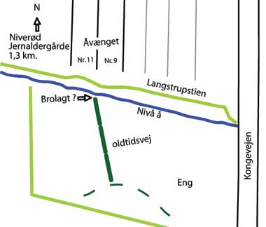 Kort over den formodede oldtidsvej i Nivå