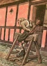 Træhesten blev anvendt fra begyndelsen af 1600 tallet og til den blev forbudt i 1787.